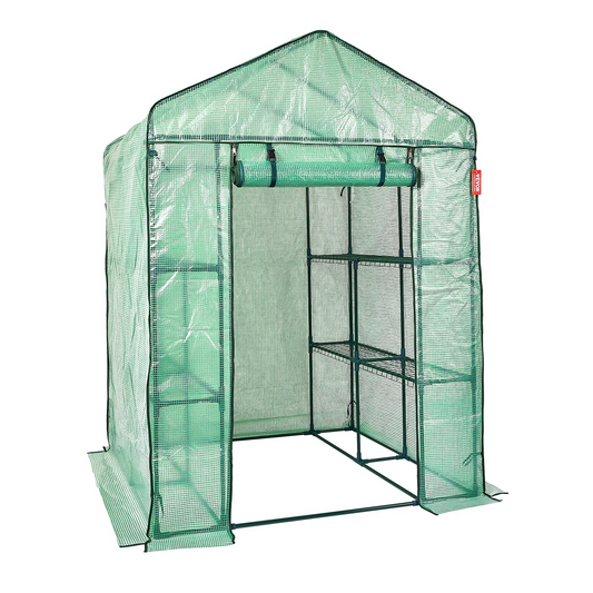 VEVOR Walk-in Green House, 4.6 x 4.6 x 6.6 ft , Greenhouse with Shelves, High Strength PE Cover with Zipper Door and Steel Frame, Assembly in Minutes, Suitable for Planting and Storage