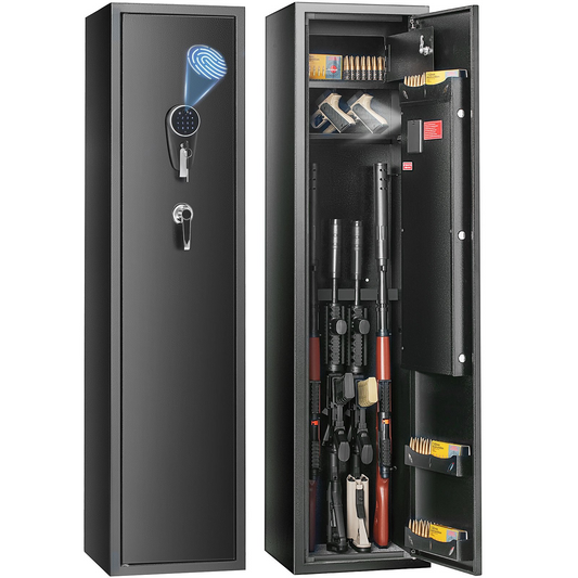VEVOR 6 Rifles Gun Safe, Rifle Safe with Fingerprint & Digital Keypad Lock, Gun Storage Cabinet with Built-in Storage Locker and Removable Storage Shelf for Pistols & Home Long Gun
