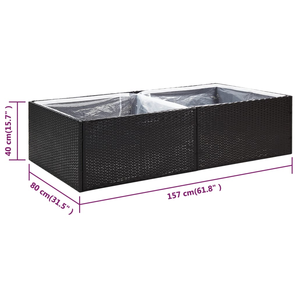 vidaXL Garden Planter Black 61.8"x31.5"x15.7" Poly Rattan