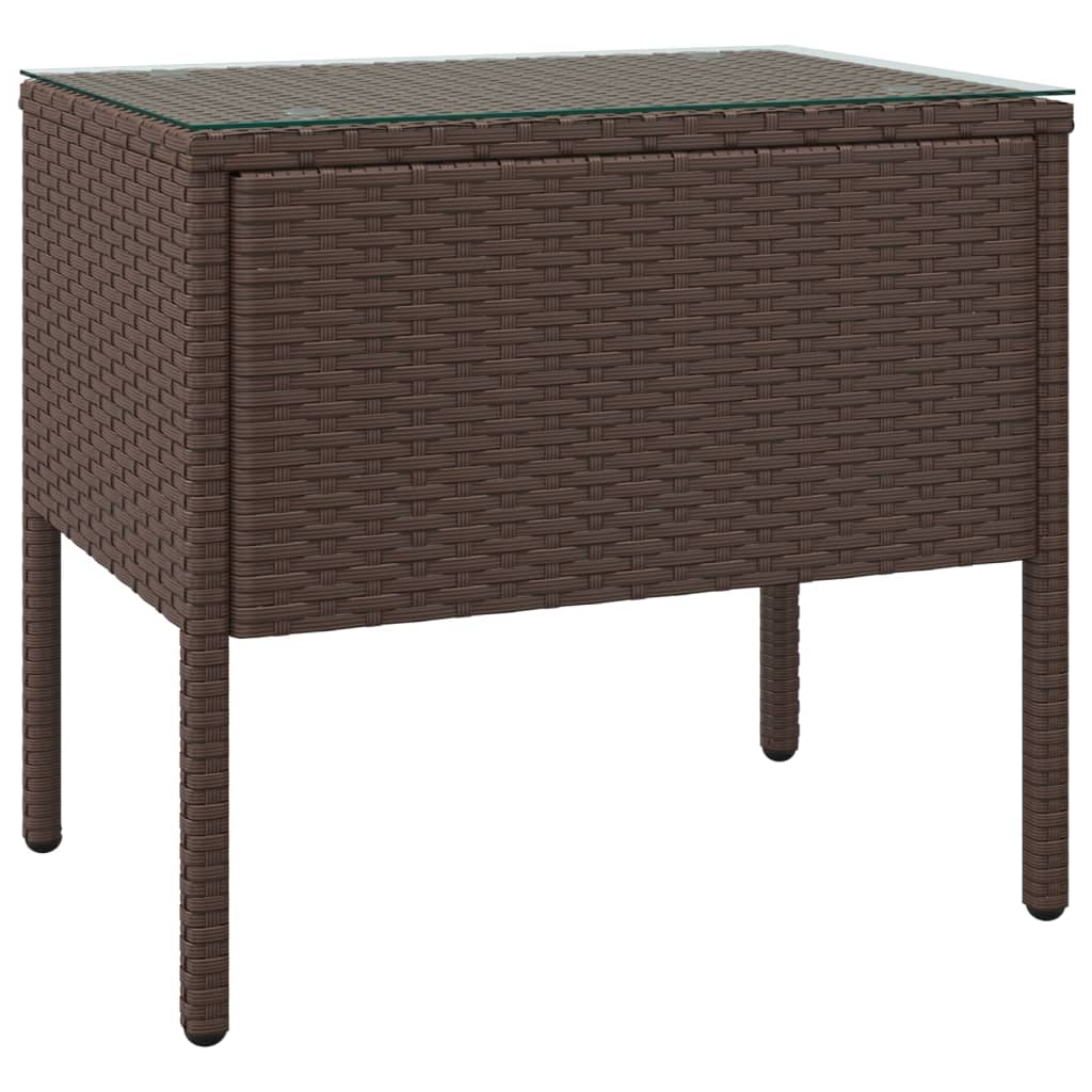 vidaXL Side Table Brown 20.9"x14.6"x18.9" Poly Rattan and Tempered Glass