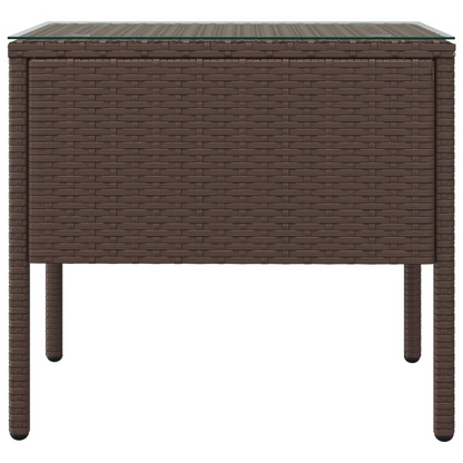 vidaXL Side Table Brown 20.9"x14.6"x18.9" Poly Rattan and Tempered Glass