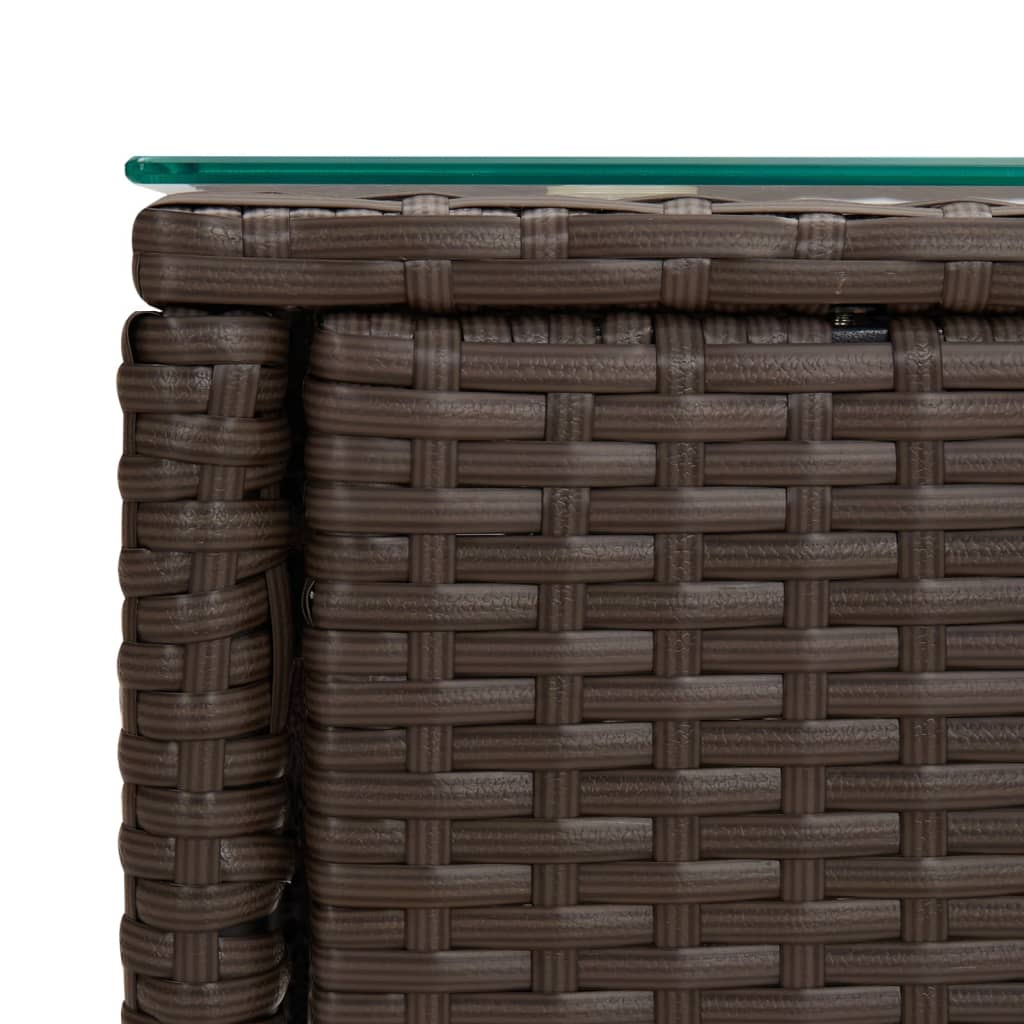 vidaXL Side Table Brown 20.9"x14.6"x18.9" Poly Rattan and Tempered Glass