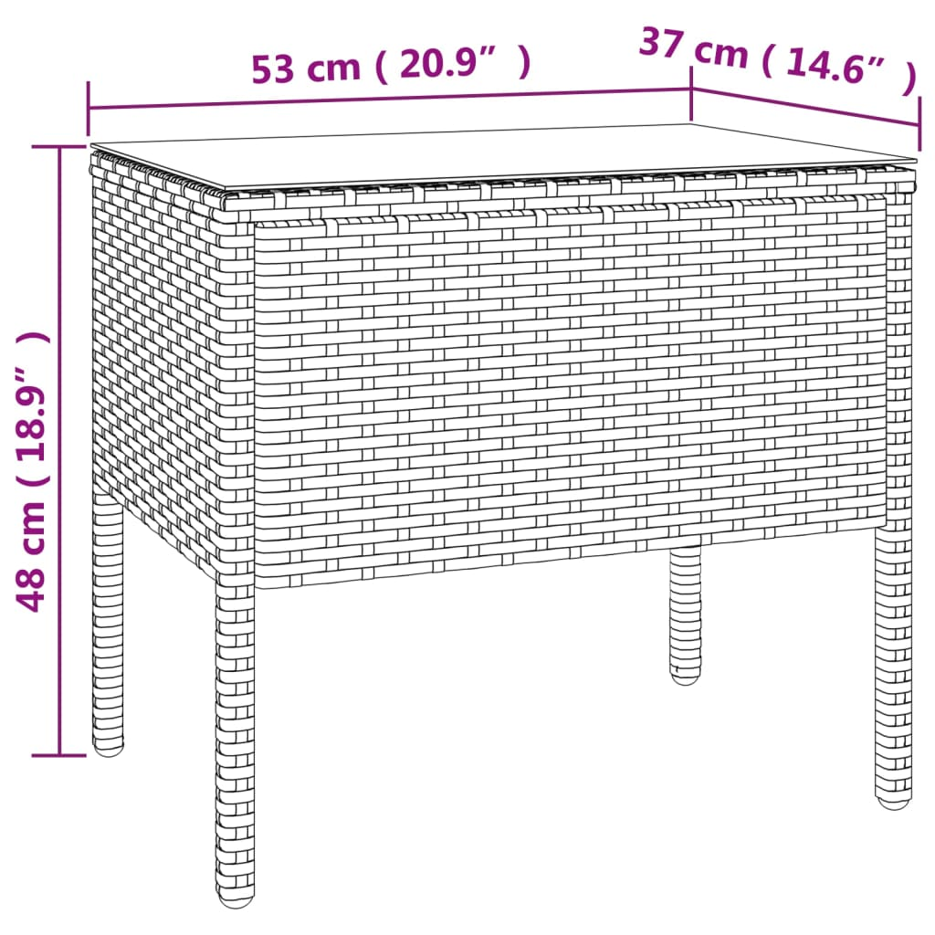 vidaXL Side Table Brown 20.9"x14.6"x18.9" Poly Rattan and Tempered Glass