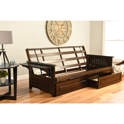 Phoenix Frame Queen-Espresso Finish-Oregon Trail Saddle Mattress-Storage Drawers