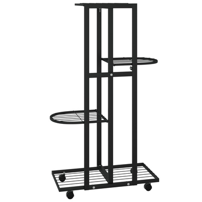 vidaXL 4-Floor Flower Stand with Wheels 17.3"x9.1"x31.5" Black Iron