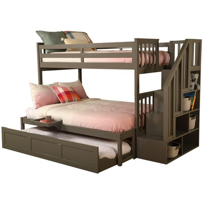Kelcie Twin-Full Bunk Bed Dark Gray-Trundle Bed+Tray