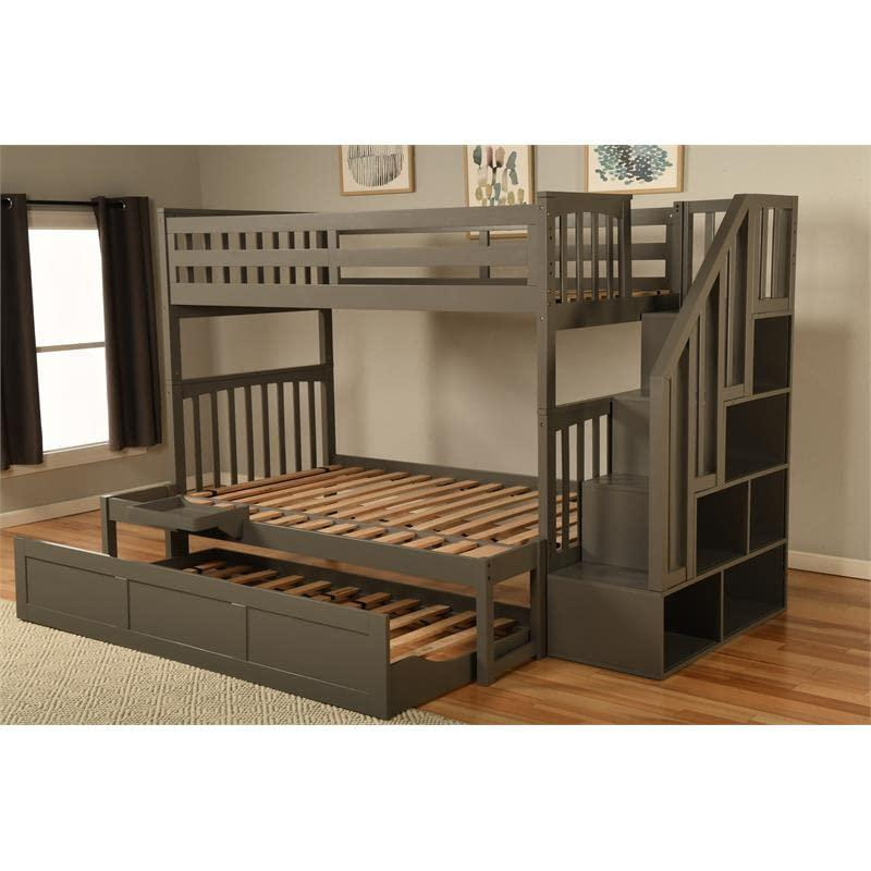 Kelcie Twin-Full Bunk Bed Dark Gray-Trundle Bed+Tray
