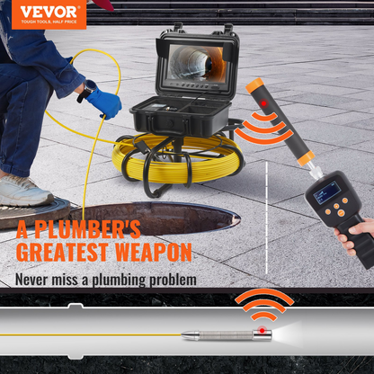 VEVOR Sewer Camera Pipe Inspection Camera w/ 512hz Sonde 9in 720p Screen 164 ft