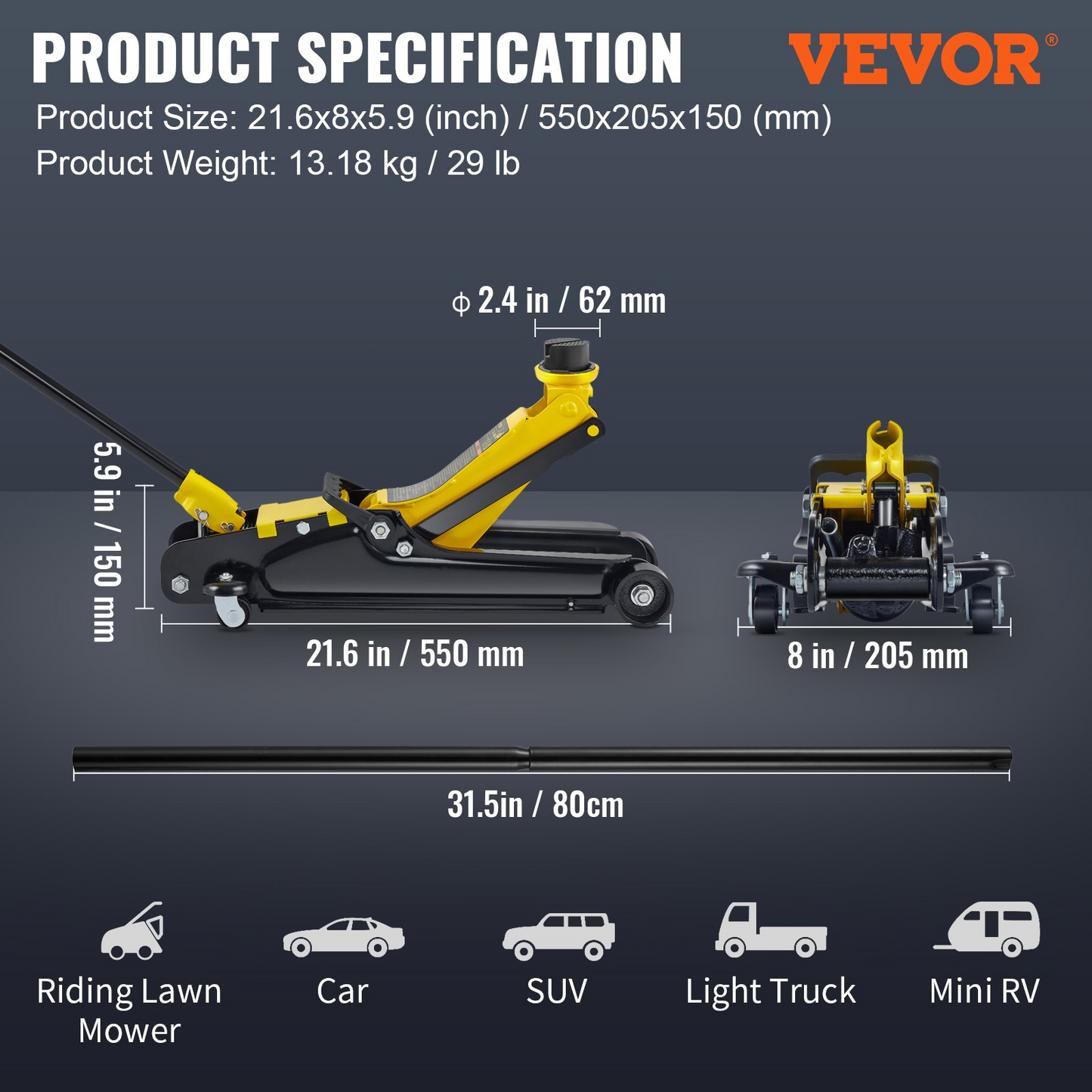 VEVOR Low Profile Floor Jack 2.5 Ton Heavy Steel Single Piston Hydraulic Pump