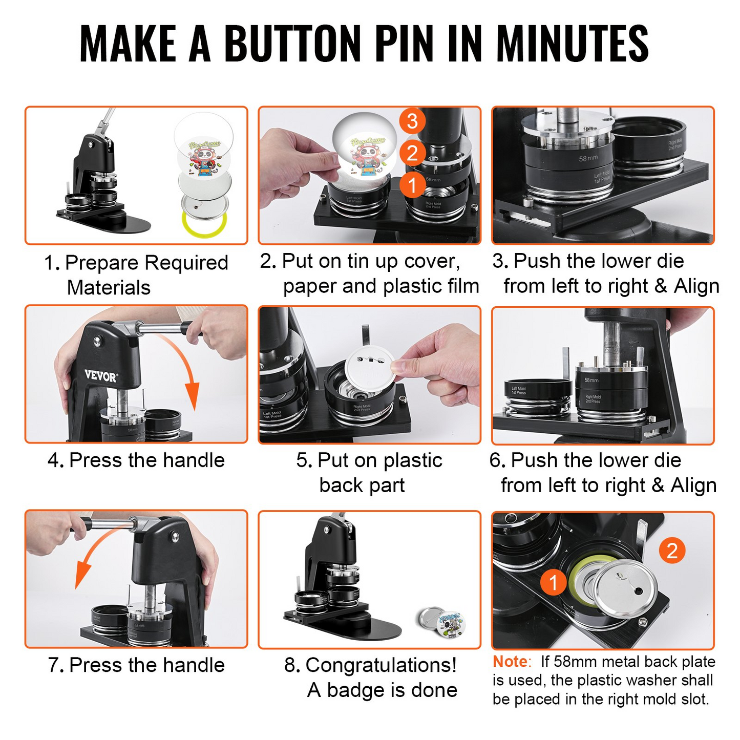VEVOR Button Maker Machine Badge Pin Machine 1.25"+2.25" 500Free Parts Press Kit