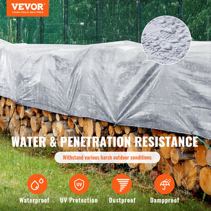VEVOR Tarp Heavy Duty Waterproof 20x30 ft, Plastic Poly Tarp Cover 10 Mil, Multi Purpose Tear UV and Temperature Resistant Outdoor Tarpaulin with High Durability Reinforced Grommets (Silver/Brown)