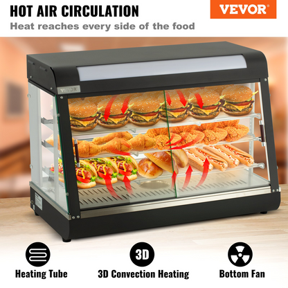 VEVOR 3-Tier Commercial Food Warmer Countertop Pizza Cabinet with Water Tray