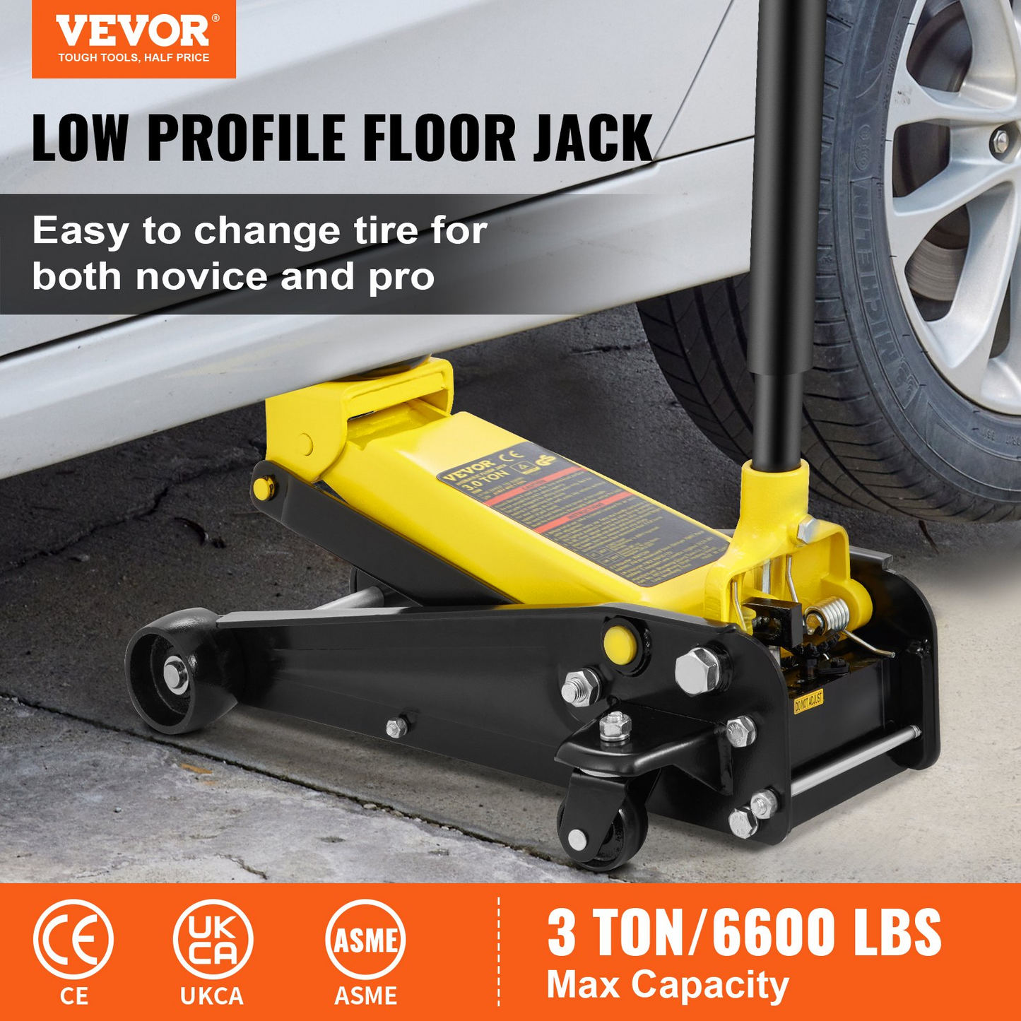 VEVOR Low Profile Floor Jack 3 Ton Heavy Steel Single Piston Hydraulic Pump