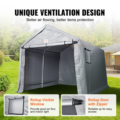 VEVOR Portable Shed Outdoor Storage Shelter, 7 x 12 x 7.36 ft Heavy Duty All-Season Instant Storage Tent Tarp Sheds with Roll-up Zipper Door and Ventilated Windows For Motorcycle, Bike, Garden Tools