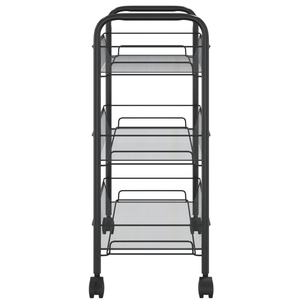 vidaXL 3-Tier Kitchen Trolley Black 18.1"x10.2"x25.2" Iron