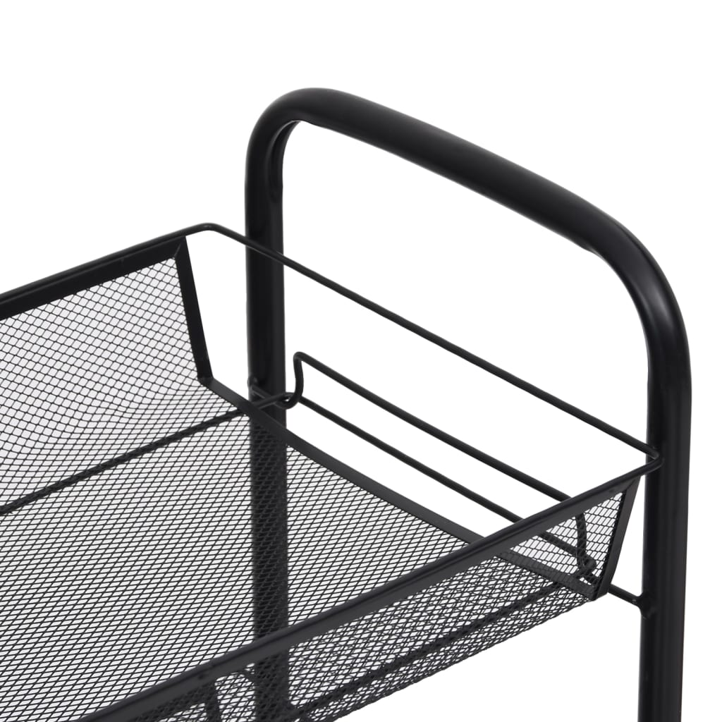 vidaXL 3-Tier Kitchen Trolley Black 18.1"x10.2"x25.2" Iron