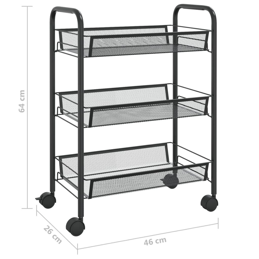 vidaXL 3-Tier Kitchen Trolley Black 18.1"x10.2"x25.2" Iron