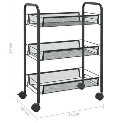 vidaXL 3-Tier Kitchen Trolley Black 18.1"x10.2"x25.2" Iron