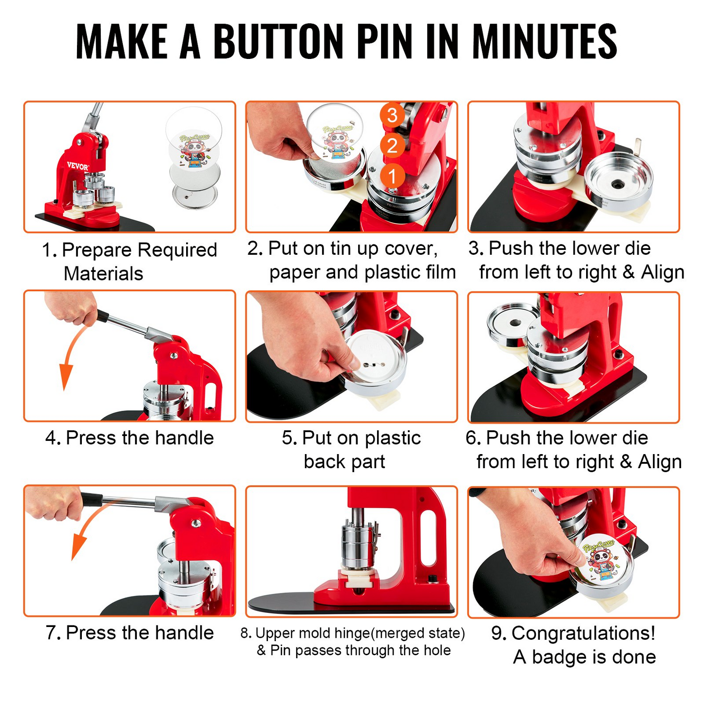 VEVOR Button Maker Machine Badge Pin Machine 1.25" 32MM 500 Free Parts Press Kit