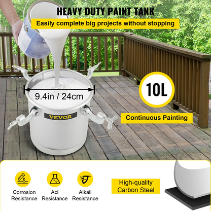 VEVOR Paint Tank 10L Pressure Pot Paint Sprayer 2.5 Gallon Pressure Spray Gun Regulator (10L 1.5mm)