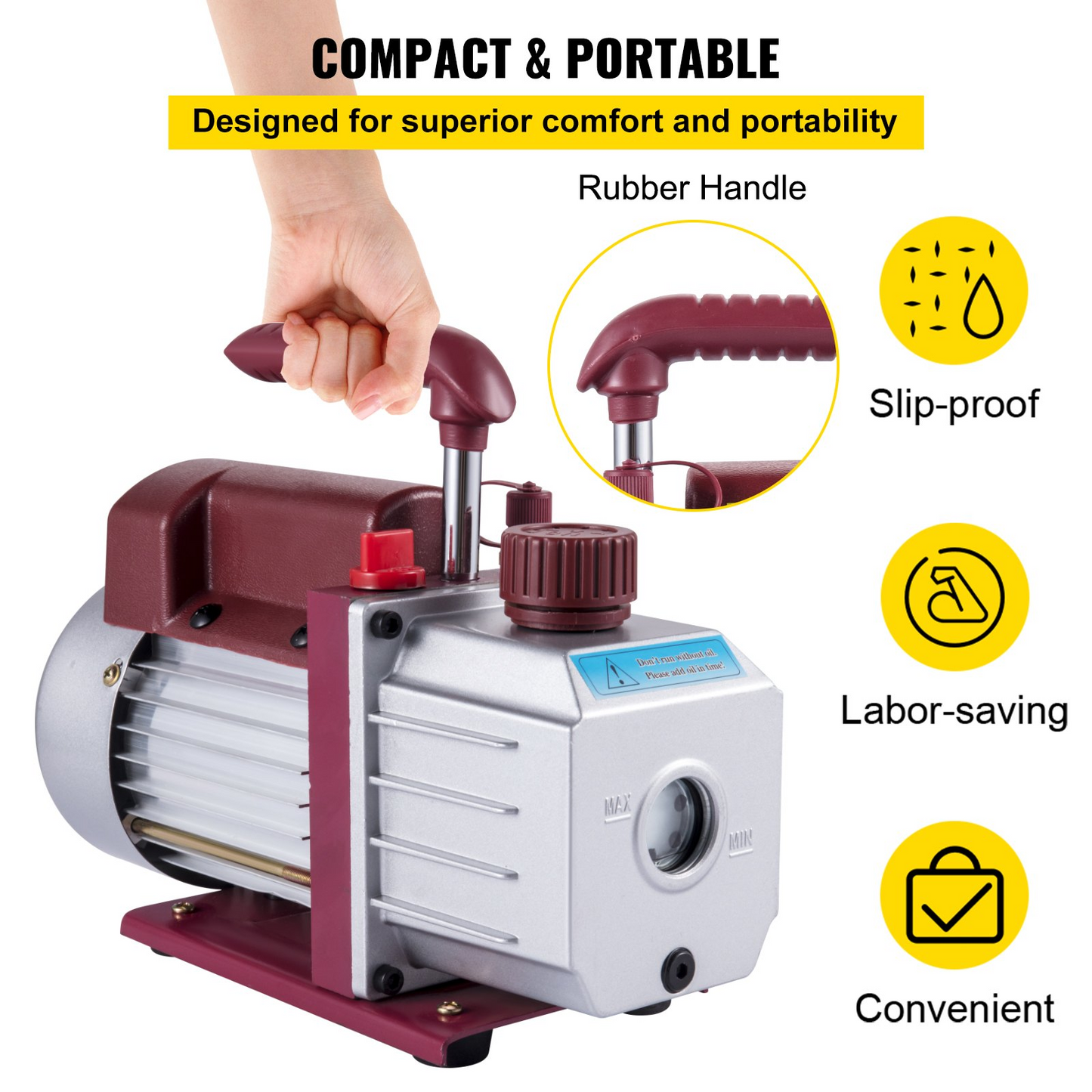 VEVOR Vacuum Pump 4.5CFM Vacuum Pump HVAC Single-Stage Rotary Vane Vacuum Pump 1/3HP 5PA Ultimate Air Conditioning Refrigerant Vacuum Pump