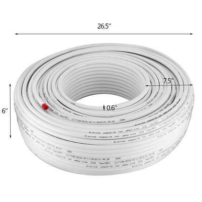 VEVOR 656Ft Roll of 1/2" PEX-AL-PEX Tubing Oxygen Barrier Radiant Floor PEX Pipe Radiant Heat Floor Heating Plumbing 200M Inner Aluminum Layer PEX Tubing Pipe (1/2" O2-Barrier, 656Ft/White)