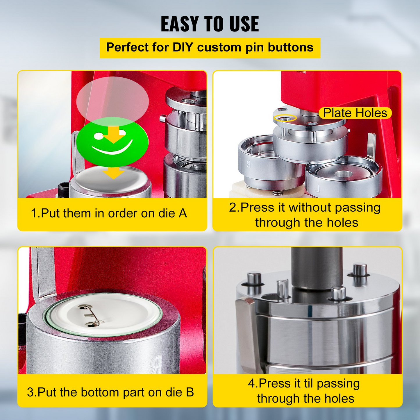 VEVOR Button Maker 58mm Badge Maker Machine 2.28 inch Badge Punch Press Pin Button Maker with Free 500 Pcs Button Parts and Circle Cutter (500pcs,58mm 2-1/4")