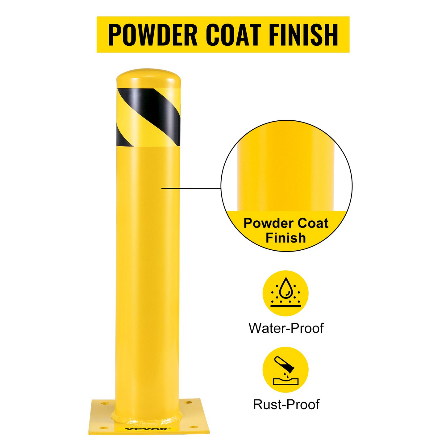 VEVOR Safety Bollard 24-4.5 Safety Barrier Bollard 4-1/2" OD 24" Height Yellow Powder Coat Pipe Steel Safety Barrier with 4 Free Anchor Bolts for Traffic-Sensitive Area