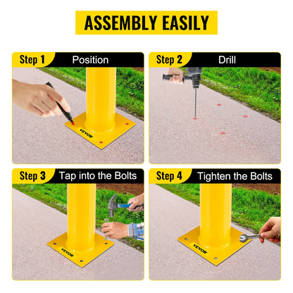 VEVOR Safety Bollard 24-4.5 Safety Barrier Bollard 4-1/2" OD 24" Height Yellow Powder Coat Pipe Steel Safety Barrier with 4 Free Anchor Bolts for Traffic-Sensitive Area
