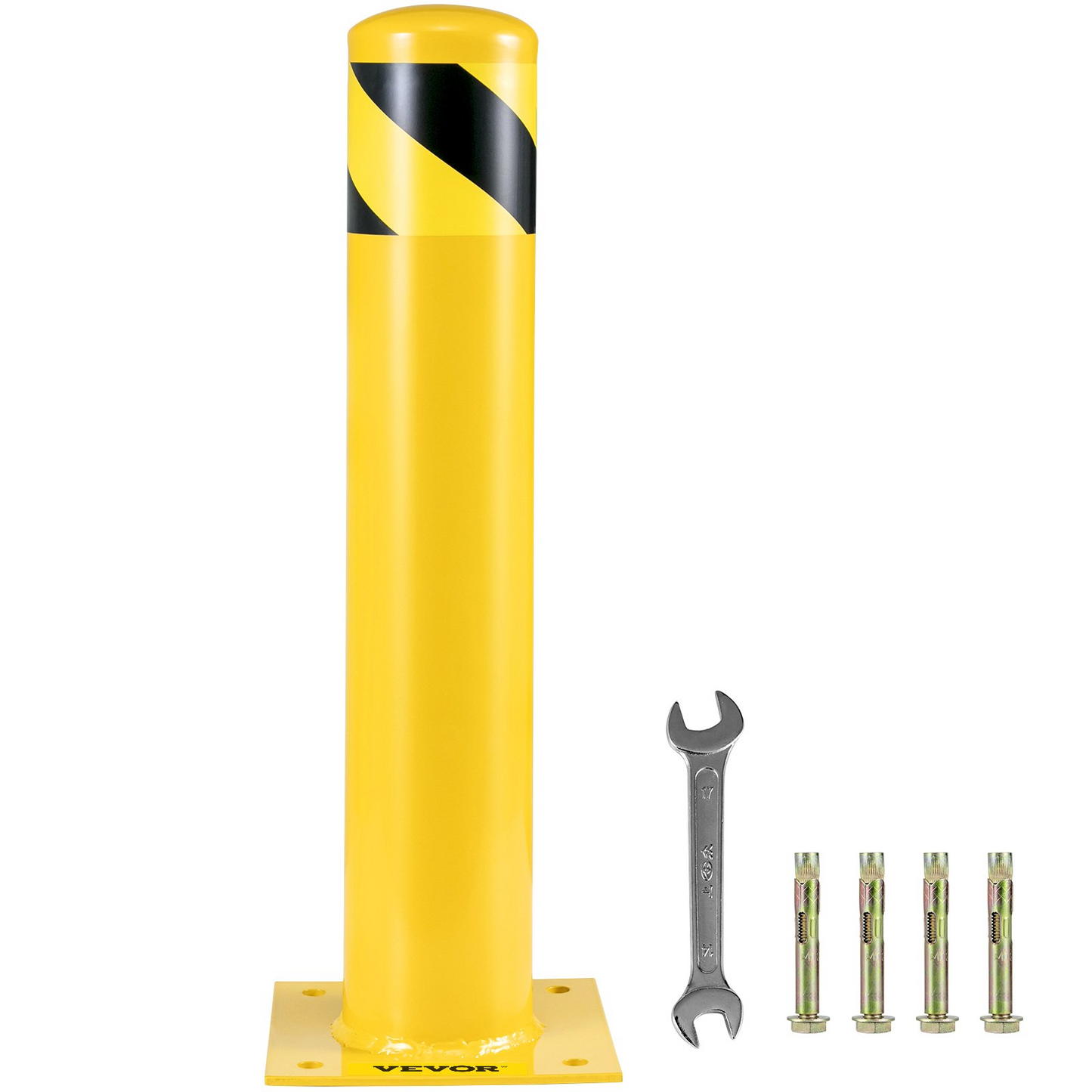 VEVOR Safety Bollard 24-4.5 Safety Barrier Bollard 4-1/2" OD 24" Height Yellow Powder Coat Pipe Steel Safety Barrier with 4 Free Anchor Bolts for Traffic-Sensitive Area