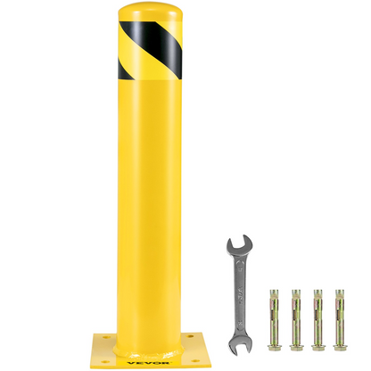 VEVOR Safety Bollard 24-4.5 Safety Barrier Bollard 4-1/2" OD 24" Height Yellow Powder Coat Pipe Steel Safety Barrier with 4 Free Anchor Bolts for Traffic-Sensitive Area