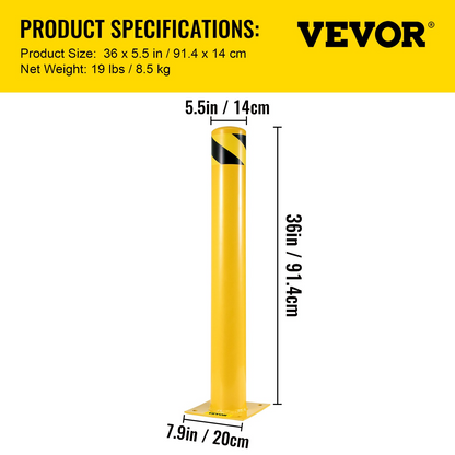 VEVOR Safety Bollard 36-5.5 Safety Barrier Bollard 5-1/2" OD 36" Height Yellow Powder Coat Pipe Steel Safety Barrier with 4 Free Anchor Bolts for Traffic-Sensitive Area