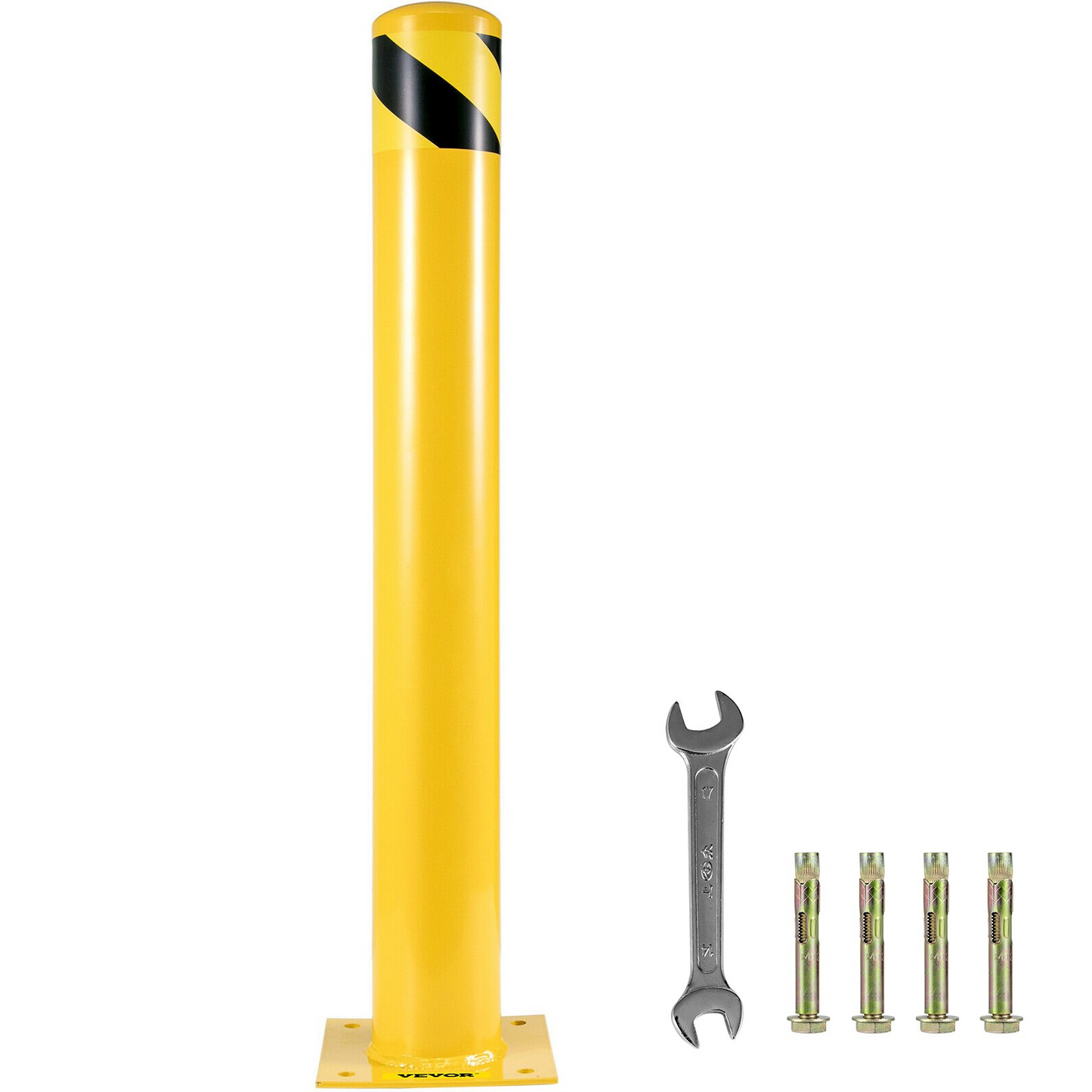 VEVOR Safety Bollard 36-5.5 Safety Barrier Bollard 5-1/2" OD 36" Height Yellow Powder Coat Pipe Steel Safety Barrier with 4 Free Anchor Bolts for Traffic-Sensitive Area