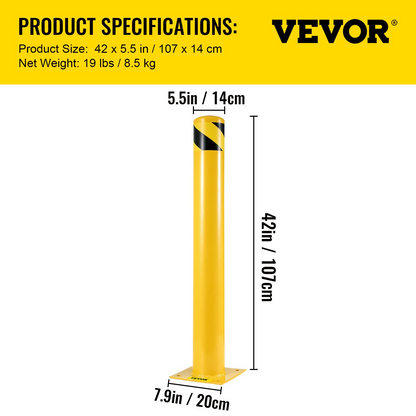 VEVOR 42-5.5 Safety Bollard, 5-1/2" OD Safety Barrier Bollard, 42" Height Yellow Powder Coat Pipe Steel Safety Barrier, with 4 Free Anchor Bolts, for Traffic-Sensitive Area