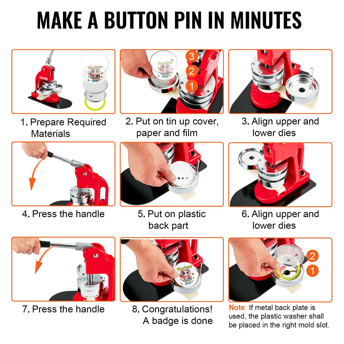 VEVOR Button Maker Machine Badge Pin Machine 3" 75MM 500 Free Parts Press Kit