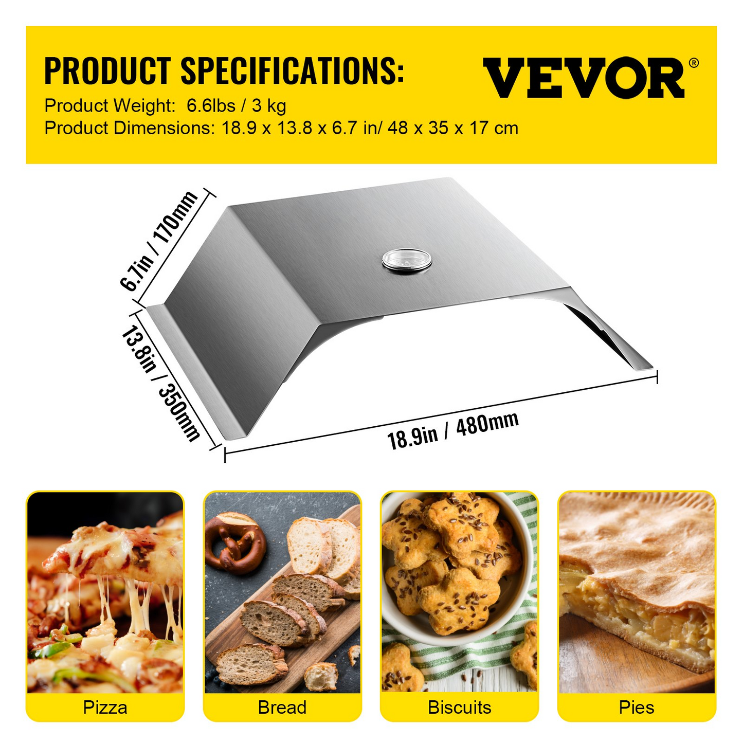 VEVOR Pizza Oven Kit, Stainless Steel Grill Pizza Oven, Pizza Maker Kit for Most 22" Charcoal Grilll, Grill Pizza Oven Kit Including Pizza Chamber, 13" Round Pizza Stone, 10 x 11.8 inch Pizza Peel