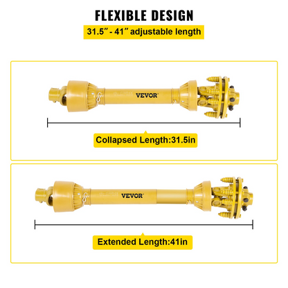 VEVOR PTO Shaft, 1-3/8" PTO Drive Shaft, 6 Spline Both Ends PTO Driveline Shaft, Series 4 Tractor PTO Shaft, 31.5"-41" Brush Hog PTO Shaft, Yellow PTO Shaft w/Slip Clutch for Bush Hog/Finish Mower
