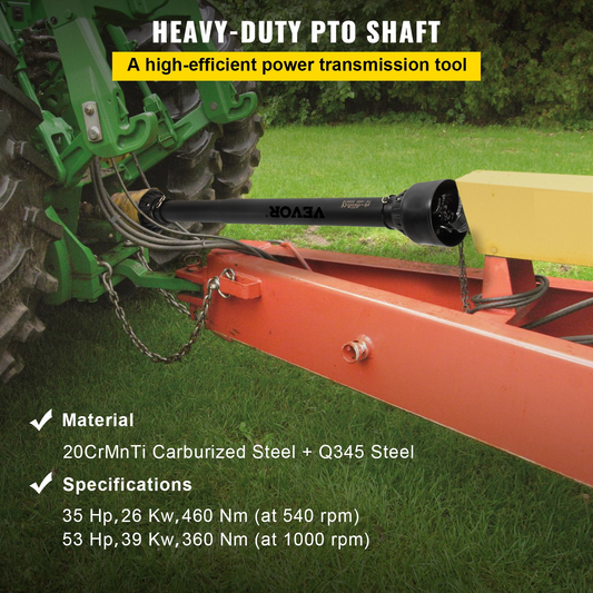 VEVOR PTO Shaft, 1-3/8" PTO Drive Shaft, 6 Spline Tractor End and Round Implement End PTO Driveline Shaft, Tractor PTO Shaft, 30"-39" Brush Hog PTO Shaft Black, for Finish Mower, Rotary Cutter