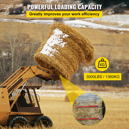 VEVOR Pair Hay Spear 39" Bale Spear 3000 lbs Capacity, Bale Spike Quick Attach Square Hay Bale Spears 1 3/4", Red Coated Bale Forks, Bale Hay Spike with Hex Nut & Sleeve for Buckets Tractors Loaders