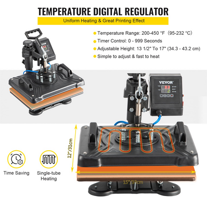 8 in 1 Heat Press Machine 12"x15" Digital Transfer T-shirts Mug Hat Plate Cap