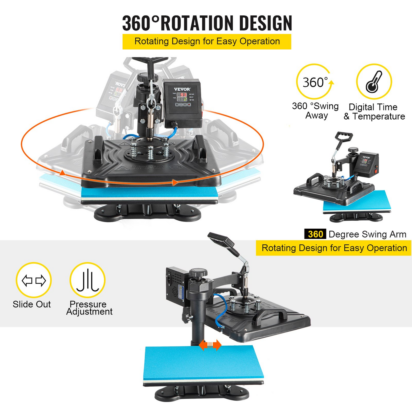 8 in 1 Heat Press Machine 12"x15" Digital Transfer T-shirts Mug Hat Plate Cap