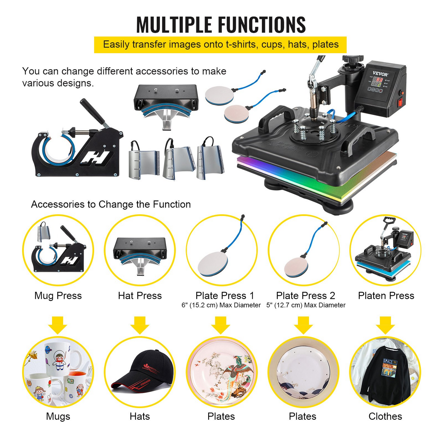 8 in 1 Heat Press Machine 12"x15" Digital Transfer T-shirts Mug Hat Plate Cap