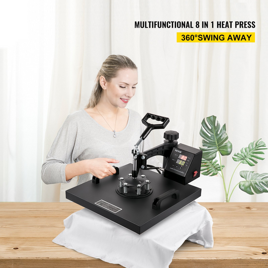 VEVOR Heat Press Machine 15x15Inch 8pcs 1050W Combo Digital Multifunctional Sublimation Heat Transfer Machine Dual LED Display for T Shirts Hat Mug Cap Plate Swing Away Design