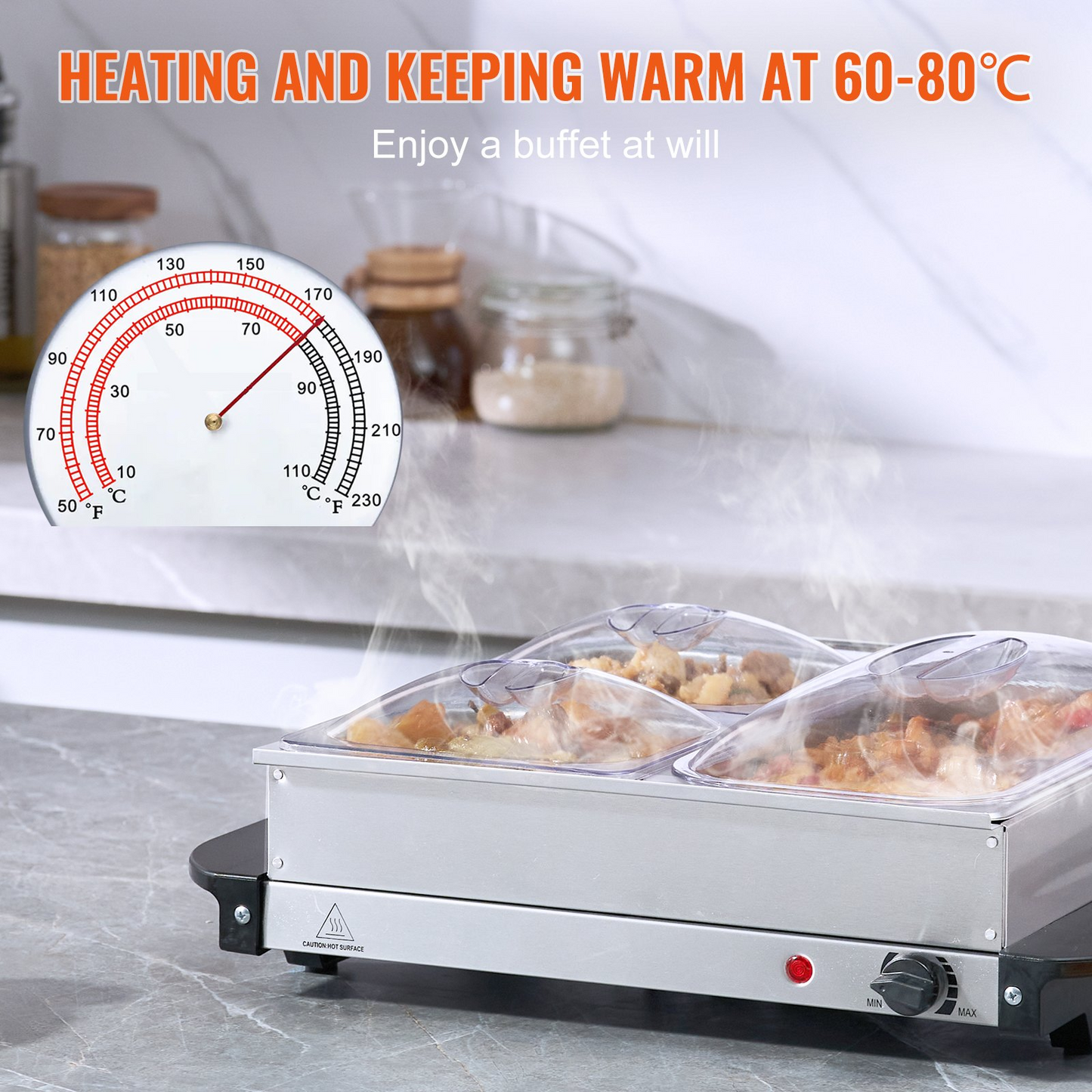 VEVOR Electric Buffet Server & Food Warmer, 14" x 14" Portable Stainless Steel Chafing Dish Set with Temp Control & Oven-Safe Pan, Perfect for Catering, Parties, Events, Entertaining, Silver, ETL
