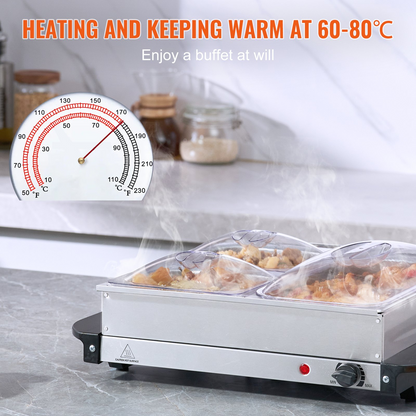 VEVOR Electric Buffet Server & Food Warmer, 14" x 14" Portable Stainless Steel Chafing Dish Set with Temp Control & Oven-Safe Pan, Perfect for Catering, Parties, Events, Entertaining, Silver, ETL