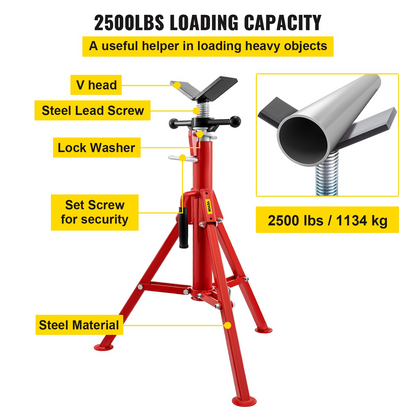 VEVOR V Head Pipe Stand 1/8"-12" Capacity, Adjustable Height 24"-42", Pipe Jack Stands 2500 lb. Load Capacity, Portable Folding Pipe Stands, Carbon Steel Body More Durable