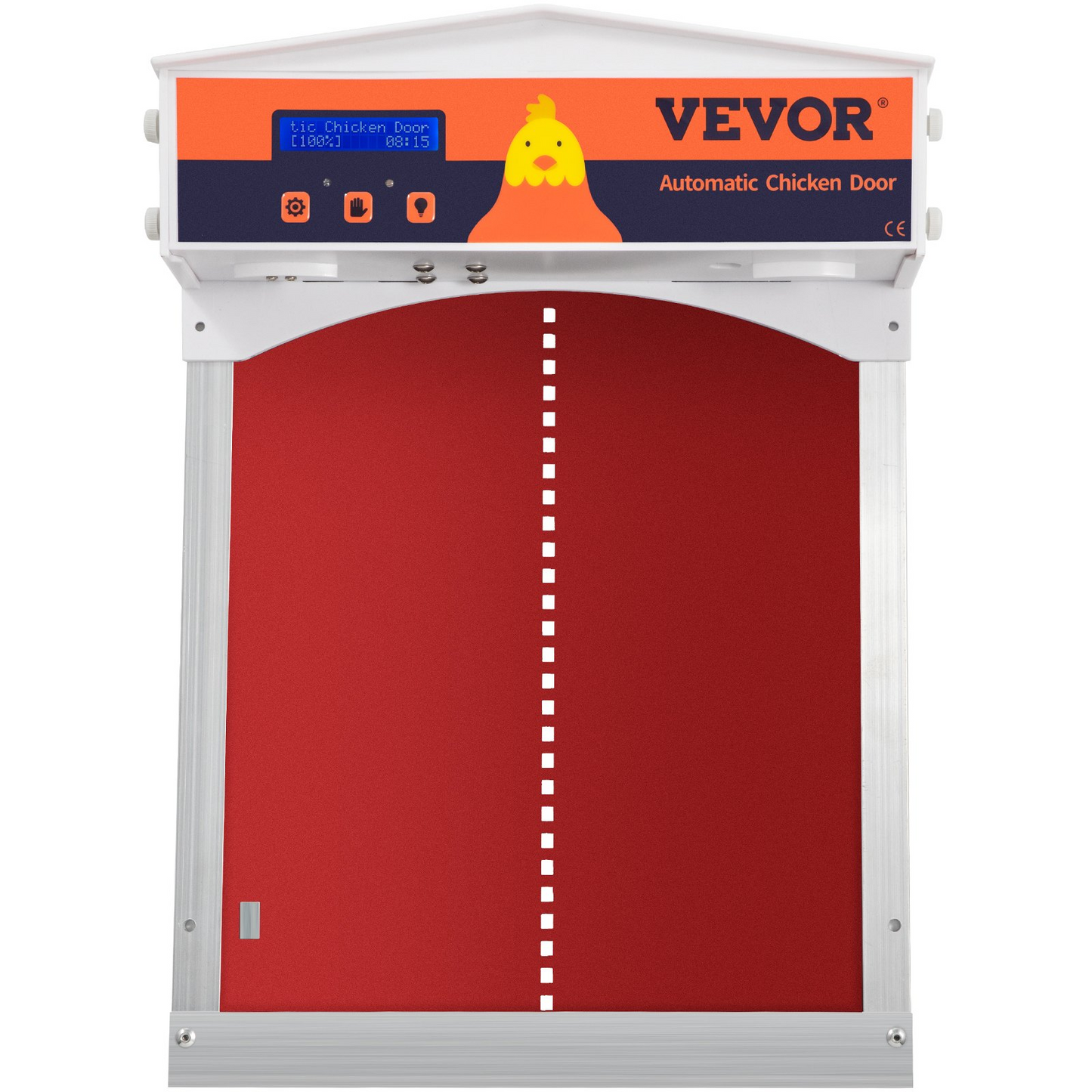 VEVOR Automatic Chicken Coop Door, Auto Open/Close, Gear Lifter Galvanized Poultry Gate with Evening and Morning Delayed Opening Timer & Light Sensor, Battery Powered LCD Screen, for Duck, Red