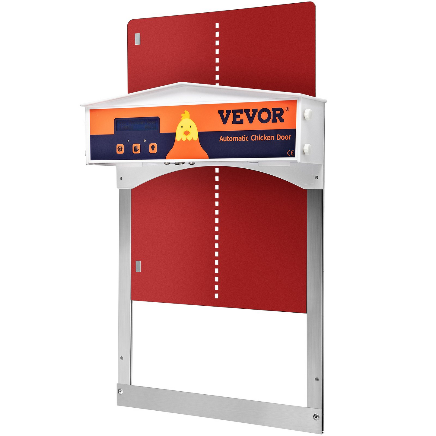 VEVOR Automatic Chicken Coop Door, Auto Open/Close, Gear Lifter Galvanized Poultry Gate with Evening and Morning Delayed Opening Timer & Light Sensor, Battery Powered LCD Screen, for Duck, Red