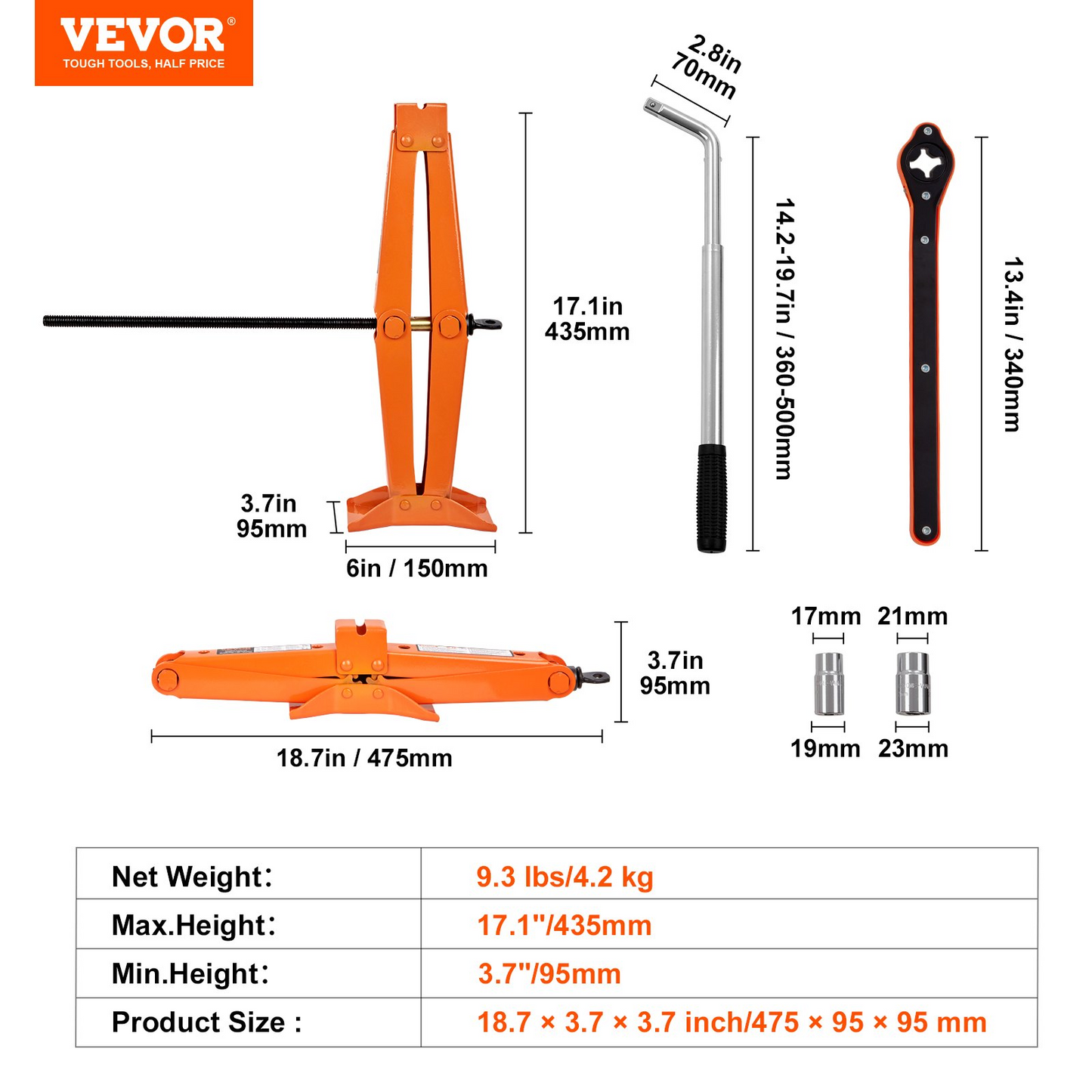 VEVOR Scissor Jack, 2.5 Ton/5512 lbs Scissor Car Jack, 3.7"-17.1" Lifting Range Scissor Lift Jack with Ratcheting Handle and L-Wrench, Portable Tire Jack for Cars Trucks Sedans MPVs