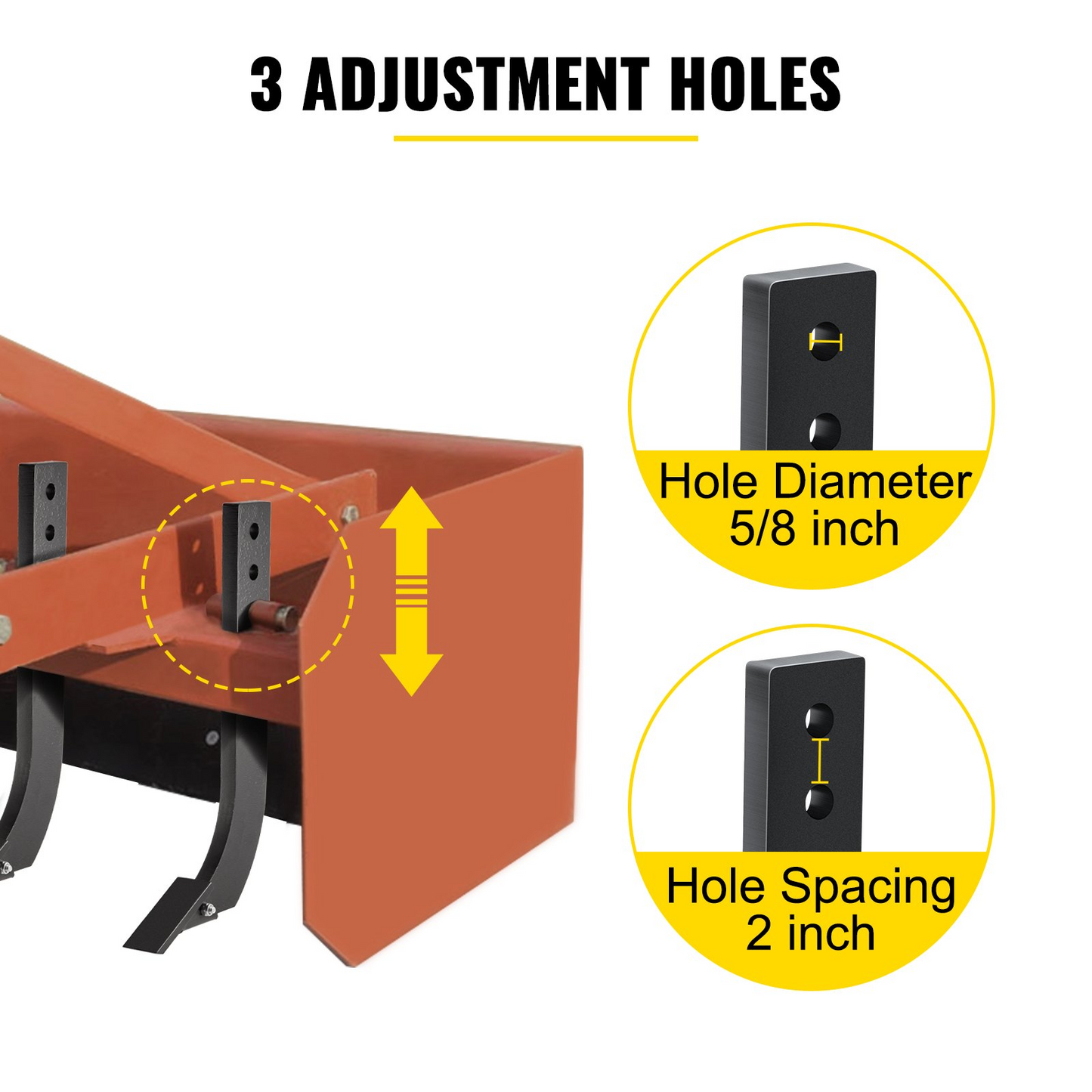 VEVOR 5pcs Box Blade Shank, 16'' Scarifier Shank, 3 Holes Box Scraper Shank, Ripper Shank with Removable Tapered Teeth and Pins, Adjustable Shanks Assembly for Replacement, Digging, Plowing